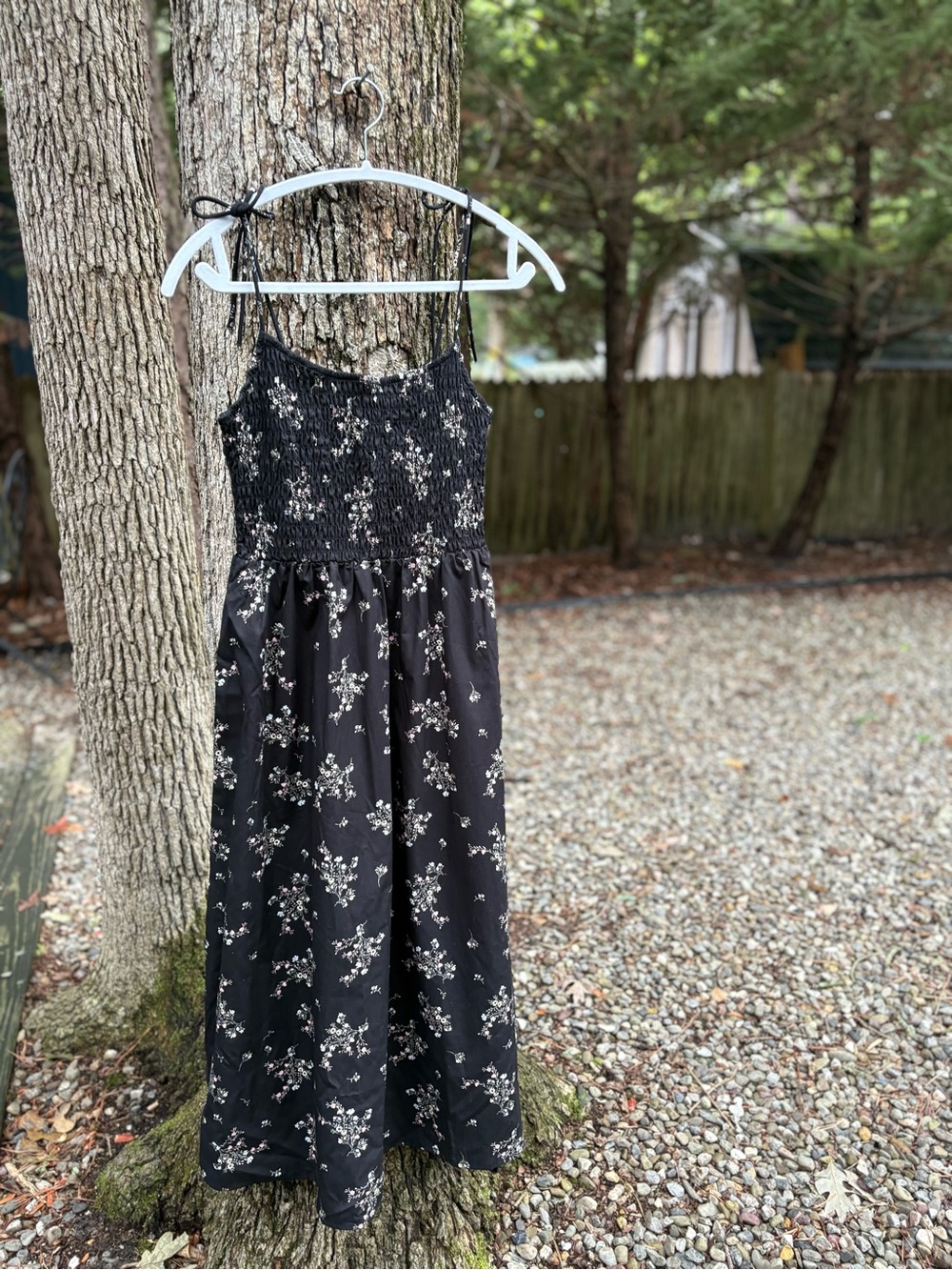 Black Floral Smocked-Top Womens Dress